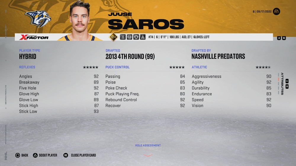 NHL 23에서 본 Juuse Saros