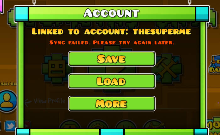 Geometry Dash 동기화 실패 오류