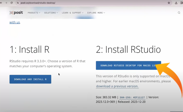 Mac에서 RStudio 다운로드