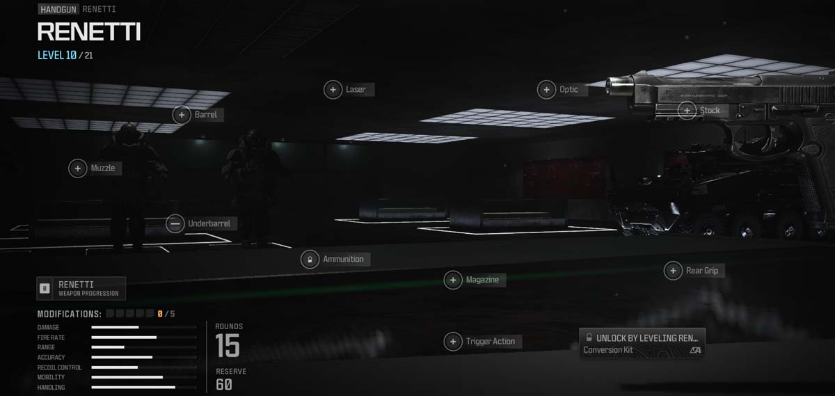 Call of Duty Modern Warfare III의 Renetti 권총은 사용자 정의 가능한 부품과 수정 사항을 강조합니다.