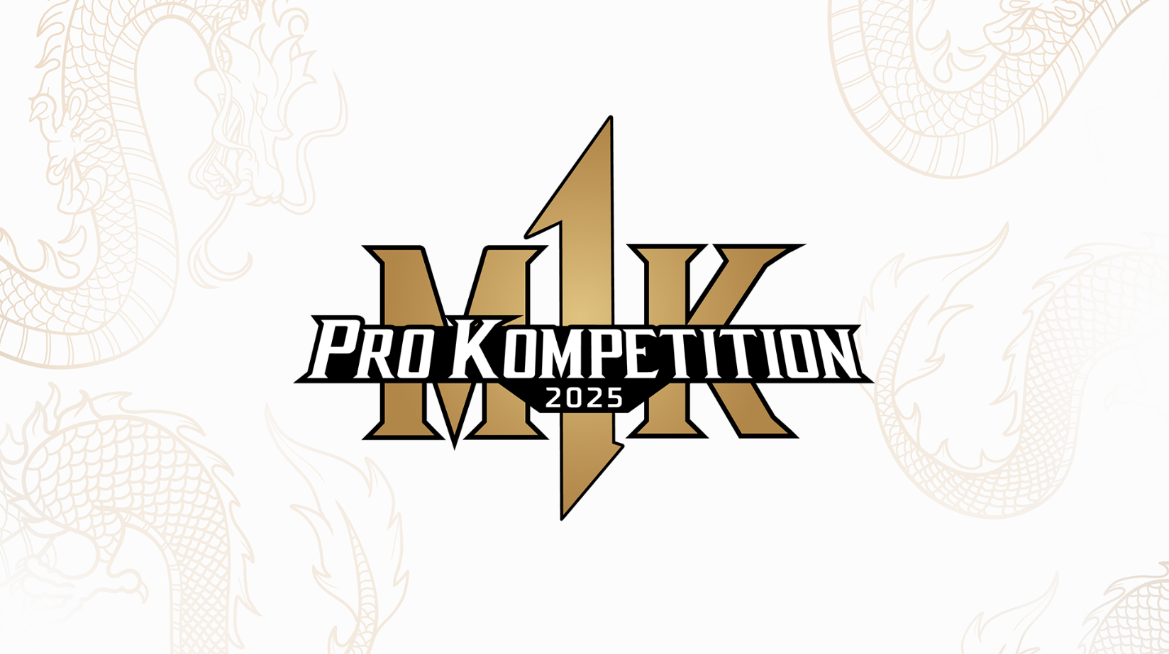 양식화된 M1K 로고를 보여주는 Mortal Kombat 1 Pro Kompetition 2025의 프로모션 그래픽.