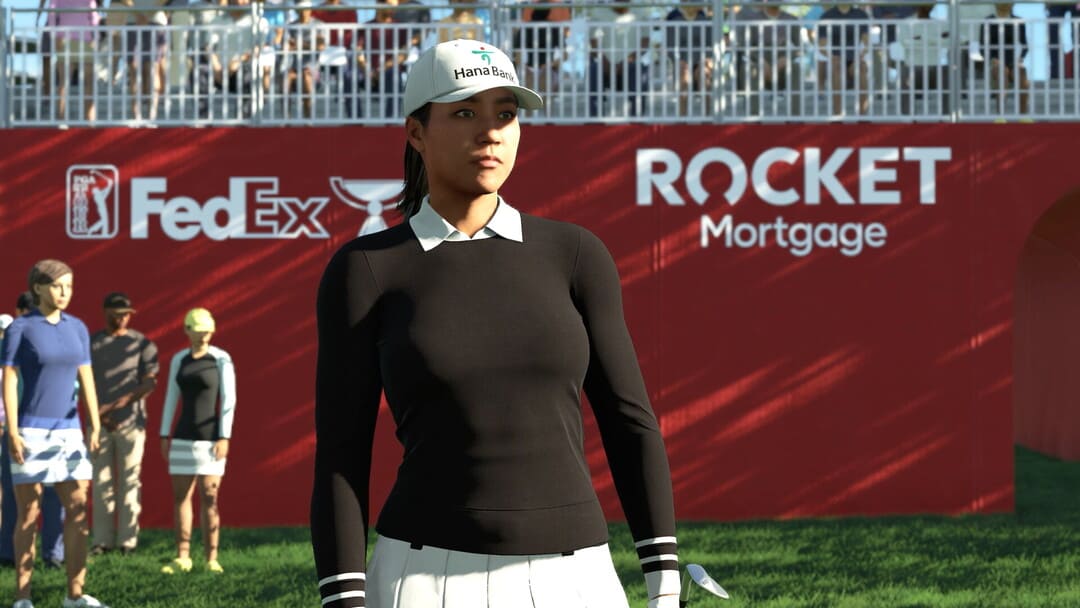 골퍼는 Game PGA Tour 2K24의 FedEx 및 Rocket Mortgage Ads 앞에 서 있습니다. Valve의 컨텐츠 정책에 따라 Steam 광고의 예는 여전히 허용됩니다.