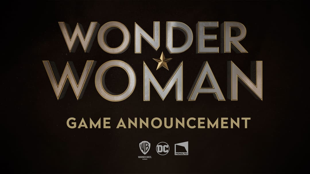 "Wonder Woman 게임 발표"라는 Warner Brothers Games의 홍보 이미지