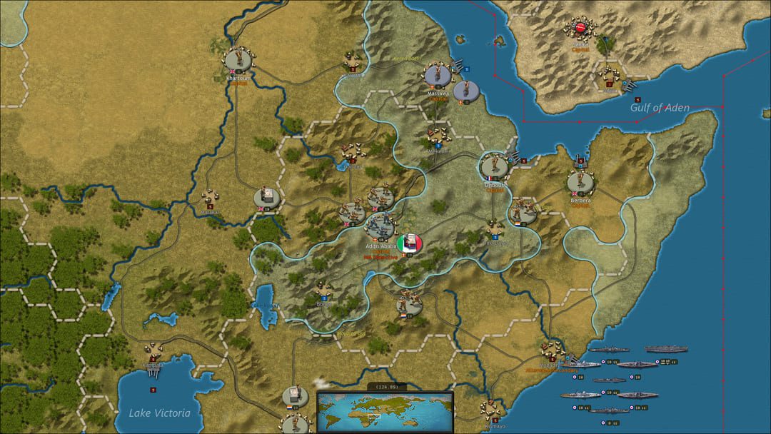 Game Strategic Command WWII : World at War의 스크린 샷 : 북동부 아프리카에서 전투 극장을 보여주는 세계