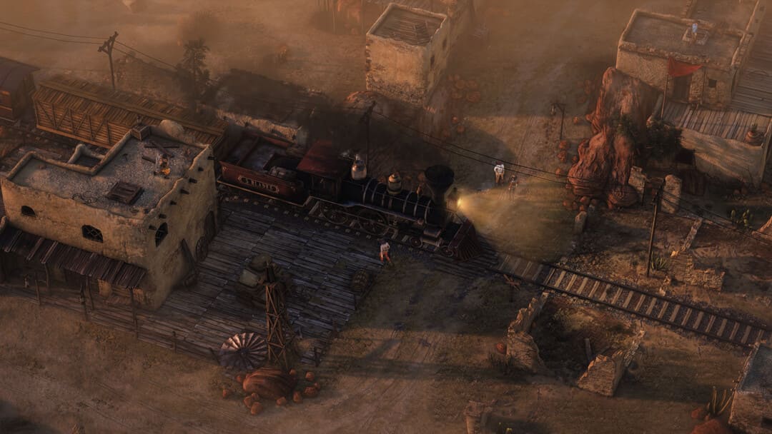 Wild West의 기차를 보여주는 게임 Desperados III의 스크린 샷 