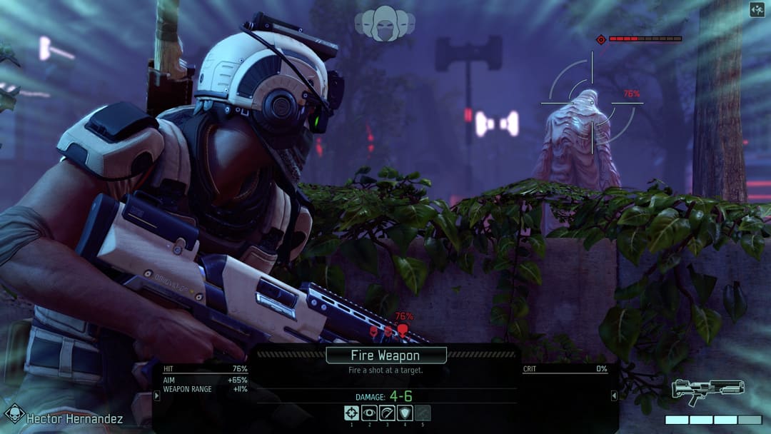 게임 Xcom 2의 스크린 샷 헥터 에르난데스가 그에게서 멀어지고있는 외계인을 목표로하는 스크린 샷
