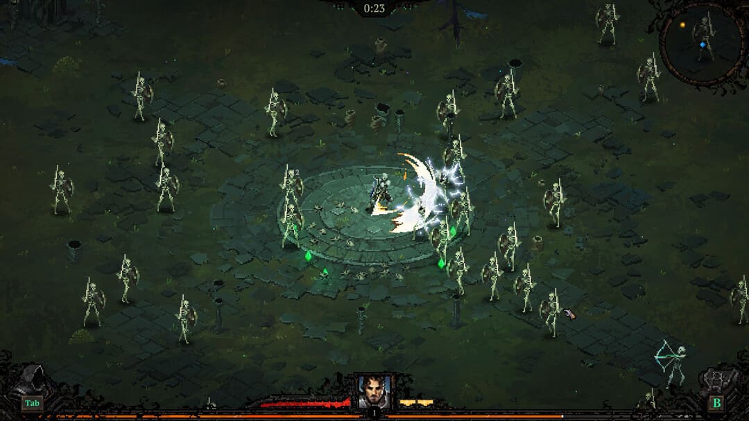 골격에 대한 픽셀 아트 전투를 보여주는 Game Death의 스크린 샷