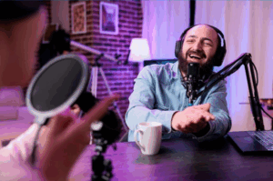 Man being interviewed on a podcast