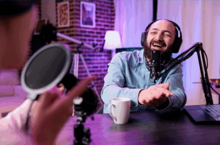 Man being interviewed on a podcast
